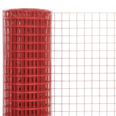 Vidaxl piros PVC-bevonatú acél csirkeháló drótkerítés 25 x 1 m 143663