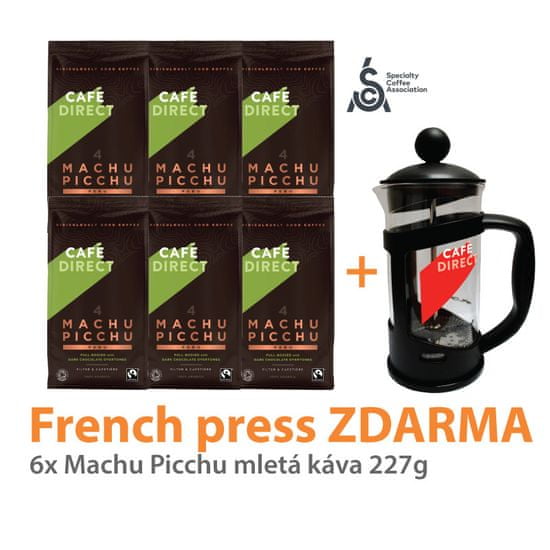Cafédirect 6x BIO Machu Picchu őrölt kávé 227g + French Press 350ml