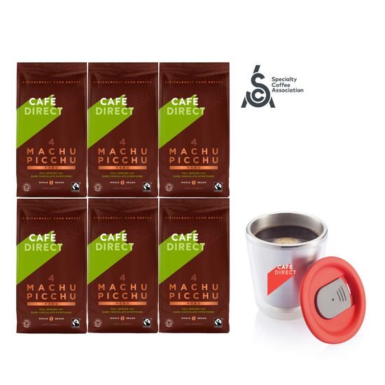 Cafédirect 6x BIO Machu Picchu őrölt kávé 227g + rozsdamentes csésze 200ml