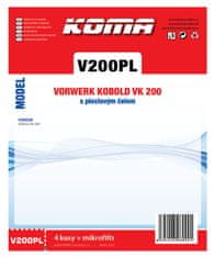 KOMA V200PL - 12 darabos porzsákkészlet Vorwerk VK 200 Kobold porszívókhoz, műanyag előlappal, szintetikus