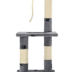 Greatstore szürke, mancsmintás macskabútor szizál kaparófákkal 109 cm