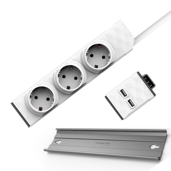 Allocacoc PowerStrip Modular Switch 1,5 m + USB modul + PowerStrip Rail