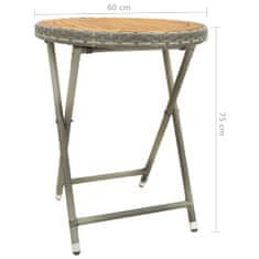 Greatstore szürke polyrattan és tömör akácfa teázóasztal 60 cm