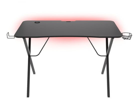 Gamer asztal Genesis Holm 200, RGB LED, fekete (NDS-1606), játék asztal, vezeték nélküli töltővel, USB elosztóval