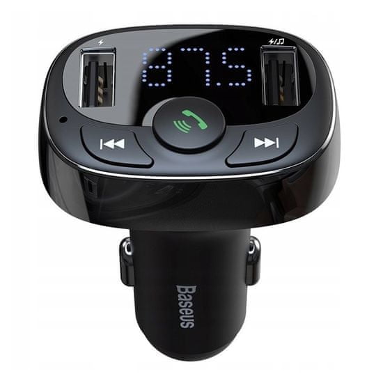 BASEUS T-Typed FM Transmitter Bluetooth + töltő 2x USB 3.4A, fekete