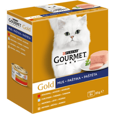 Gourmet Gold Multipack pástétom marhahússal, tonhallal, májjal és pulykával 96 x 85 g
