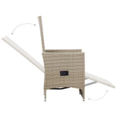 shumee 2 db bézs dönthető háttámlás polyrattan kerti szék párnával