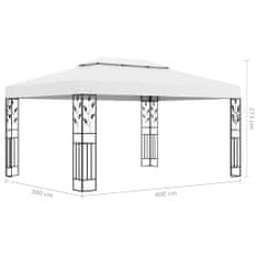 Greatstore fehér dupla tetős pavilon LED fényfüzérrel 3 x 4 m