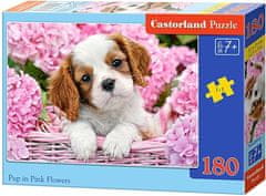 Castorland Puzzle Kiskutya rózsaszín virágokkal 180 darab