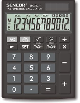 Asztali számológép Sencor SEC 332 T, ÁFA kiszámítása, százalékszámítás, négyzetgyök, korrekciós gomb, 12 számjegy
