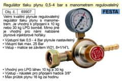 Festa Gáznyomás szabályozó 0,5-4 bar, állítható manométerrel gázégőhöz alkalmas