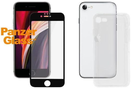 PanzerGlass Edge-to-Edge Bundle 2 az 1-ben Apple iPhone 7/8/SE 2020 számára, fekete (üveg + tiszta TPU fedél) B2679