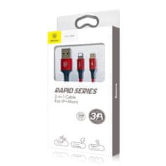 BASEUS Rapid 2in1 kábel USB - Lightning / Micro USB 3A 1.2m, piros