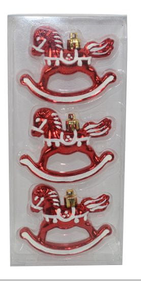 DUE ESSE 3 db-os karácsonyi dekoráció, hintaló, 8cm, piros/fehér