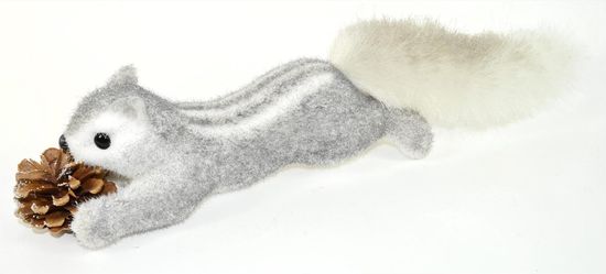DUE ESSE Karácsonyi mókus tobozzal, 45 cm hosszal, szürke/ezüst