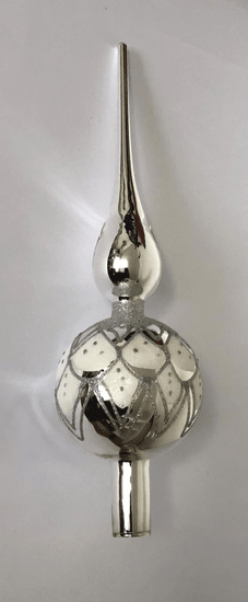 DUE ESSE Üvegből készült karácsonyfa csúcsdísz - ezüst, 33 cm