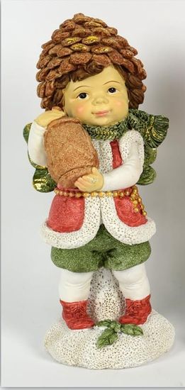 DUE ESSE Karácsonyi dekorációs fiú figura toboz sapkában, 14 cm
