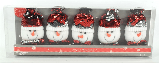 DUE ESSE 5 darabos karácsonyi függő flitter hóember dísz, változtatja a színét