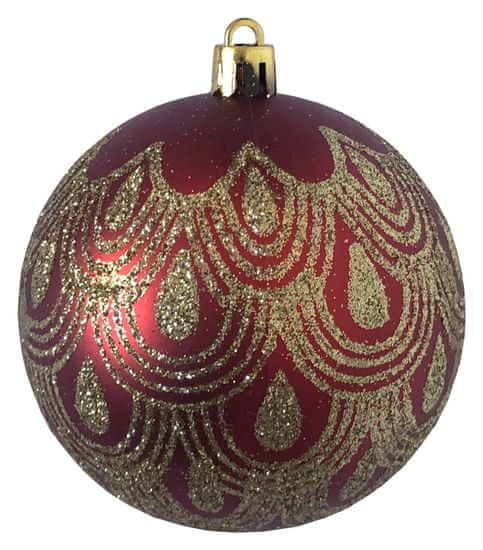 DUE ESSE 6 db karácsonyi gömb készlet, piros/arany arany motívummal, Ø 8 cm
