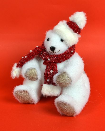 DUE ESSE Jegesmedve karácsonyi dekoráció, 16 cm, piros sál