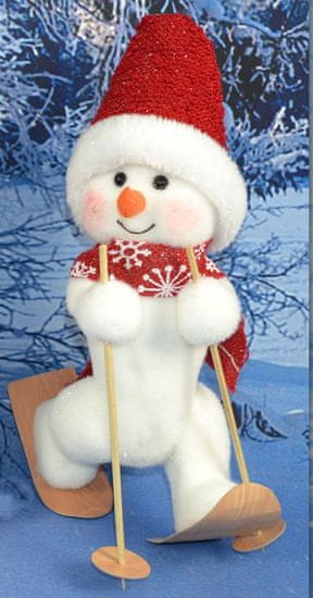 DUE ESSE Karácsonyi dekoráció, futó hóember síléccel sapkában, 38 cm