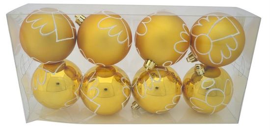 DUE ESSE 8 db-os arany karácsonyi üveggömb készlet,matt/csillogó, Ø 8 cm, 3.sz dekor