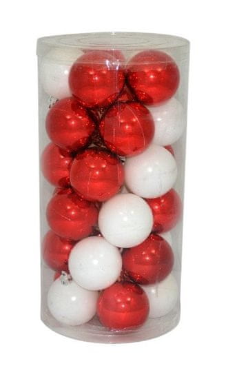 DUE ESSE 30 db-os karácsonyfadísz szett - gömbök Ø 6 cm, fehér/piros