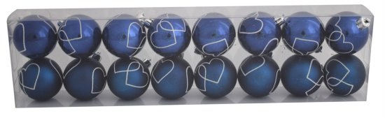 DUE ESSE 16 db-os kék karácsonyi gömb készlet, Ø 6 cm, matt/fényes, 2 fehér rajzolat