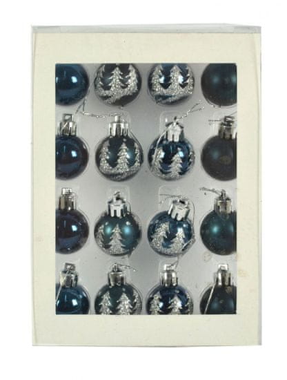 DUE ESSE 16 db-os karácsonyi gömb készlet, Ø 3 cm, ezüst/kék, különböző felületek és rajzolatok