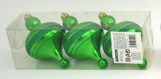 DUE ESSE 3 db-os karácsonyfa dekoráció készlet, zöld gömb - csillámvonallal