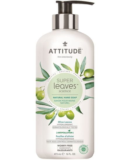 Attitude Szuper levelek Természetes kézi szappan méregtelenítő hatással - olívalevél, 473 ml