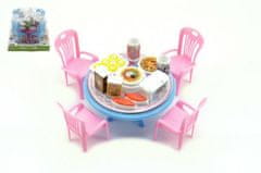 Teddies Asztal és székek tartozékokkal műanyag 12cm buborékcsomagolásban - vegyes színekben