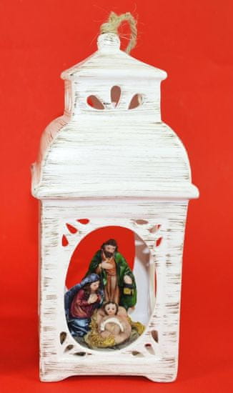 DUE ESSE Karácsonyi porcelán lámpás betlehemes jelenettel, 21 cm, 2. típus