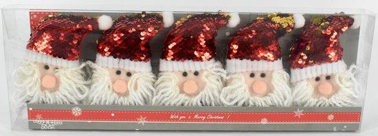 DUE ESSE 5 darabos felakasztható flitteres Santa készlet, színváltós 2