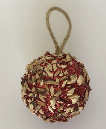 DUE ESSE 8 db piros karácsonyi gömb készlet, fa hasábokkal, Ø 6 cm