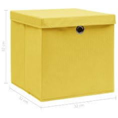 Greatstore 10 db sárga szövet tárolódoboz fedéllel 32 x 32 x 32 cm