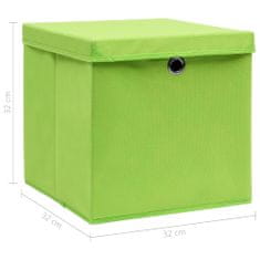 Greatstore 10 db zöld szövet tárolódoboz fedéllel 32 x 32 x 32 cm