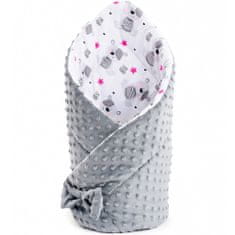 NEW BABY Megfordítható csomagolóanyag Minky 75x75 cm mackó szürke csillagok rózsaszín