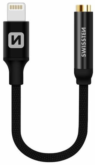 SWISSTEN Audio adapter Textil Lightning/jack (female) 0,15 m, fekete, 73501211