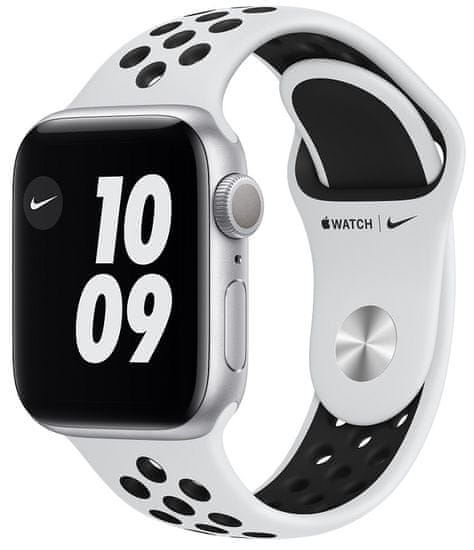 Apple Watch Nike Series 6, 40 mm Silver Aluminium Case with Pure Platinum/Black Sport Band (M00T3HC/A)