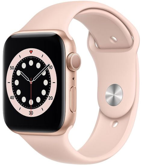 Apple Watch Series 6 okosóra, 44mm Gold Aluminium Case with Pink Sand Sport Band (M00E3HC/A)