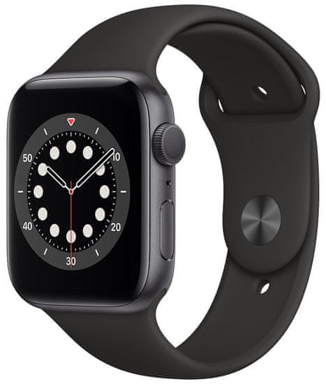 Apple Watch Series 6, 44mm Space Gray Aluminium Case with Black Sport Band (M00H3HC/A)