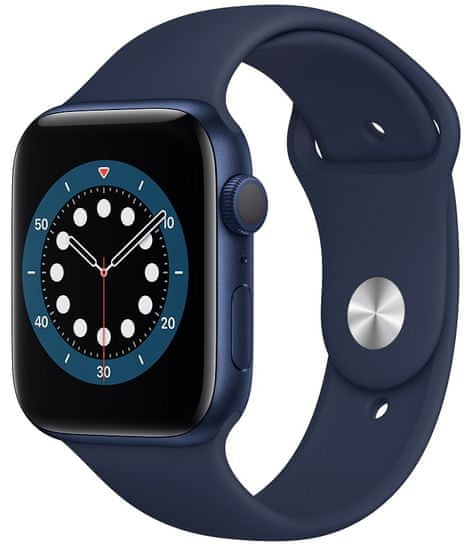 Apple Watch Series 6, 44mm Blue Aluminium Case with Deep Navy Sport Band (M00J3HC/A)