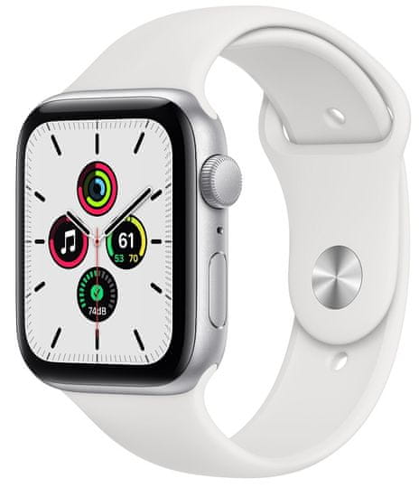 Apple Watch SE, 44mm Silver Aluminium Case with White Sport Band (MYDQ2HC/A)