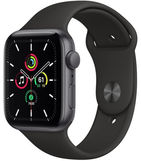 Apple Watch SE, 44mm Space Gray Aluminium Case with Black Sport Band (MYDT2HC/A)