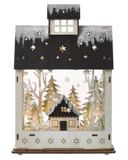 EMOS LED karácsonyi házikó, 30 cm, 2 × AA, meleg fehér, időzítő