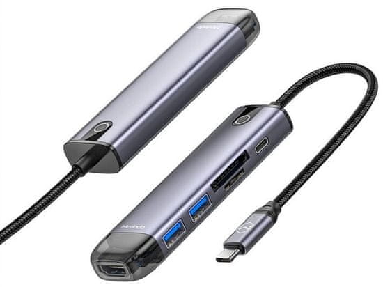Mcdodo 6 az 1-ben Hub (HDMI; 2× USB-A 3.0; USB-C (PD 100W); SD/TF Card Slot), szürke HU-7740
