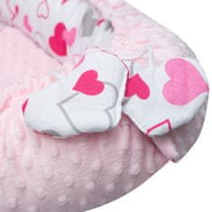 NEW BABY Luxus fészek párnával és takaróval Új baba a Minky rózsaszín szívektől