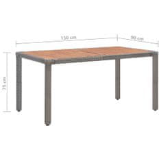 Greatstore szürke polyrattan és tömör akácfa kerti asztal 150 x 90 x 75 cm
