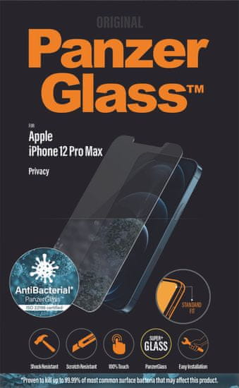 PanzerGlass Standard Privacy Antibacterial Apple iPhone 12 Pro Max, modell számára, P2709, átlátszó
